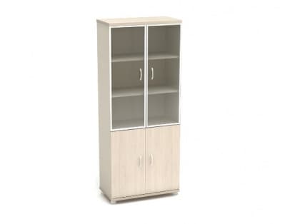  Шкаф высокий со стеклом в аллюм. рамке К57-мод Модерн (Эконом) 855х442х2076 Шамони светлый 